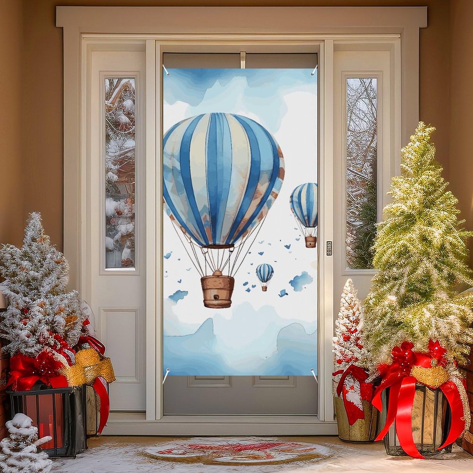 Amazon.com: Welcome Door Cover Decoration Blue Hot Air Balloon